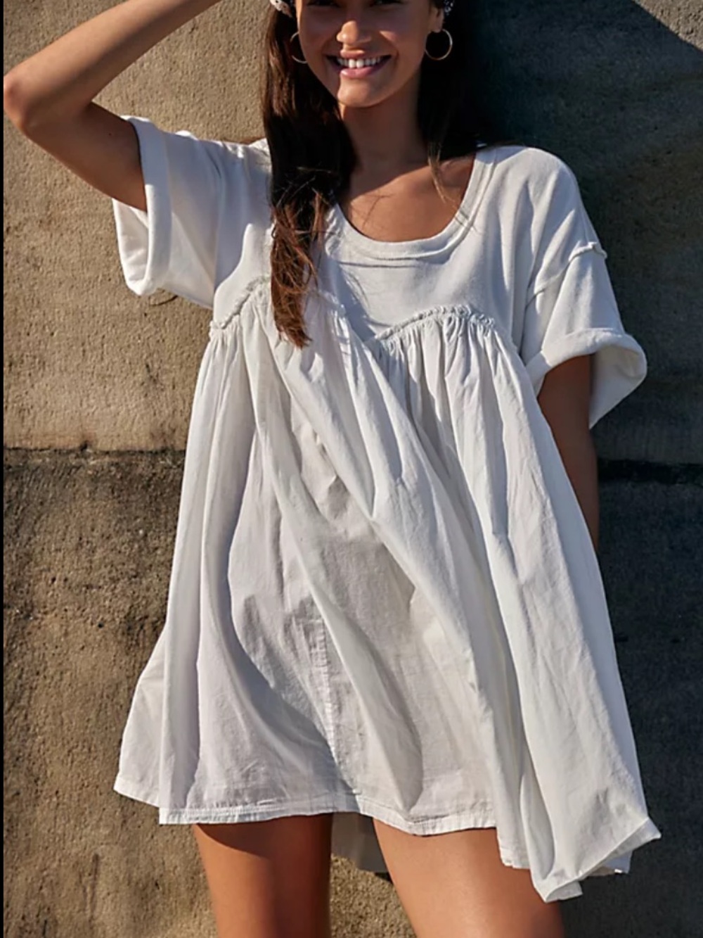 Free People Catalina Mini Dress Shorts Sleeve Babydoll 100% Cotton White Small